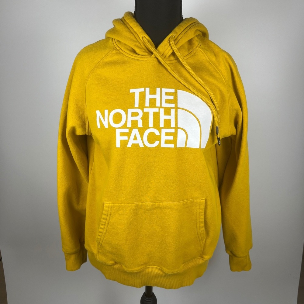 The North Face Womens Dark Yellow Graphic Logo Pullover Hoodie Sweatshirt Sz S